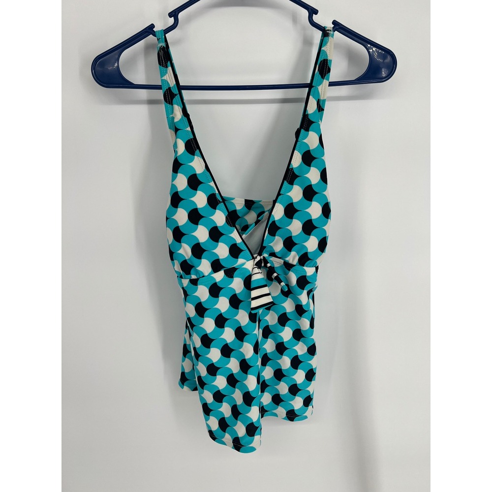 South Point Womens Size 14 Tankini Swim Top Turquoise Black Geometric V-Neck